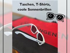 Taschen, T-Shirts, coole Sonnenbrillen und Regenschirme