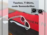 Taschen, T-Shirts, coole Sonnenbrillen und Regenschirme
