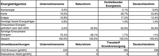 Energiemix und Umweltauswirkungen Stadtwerke Mengen