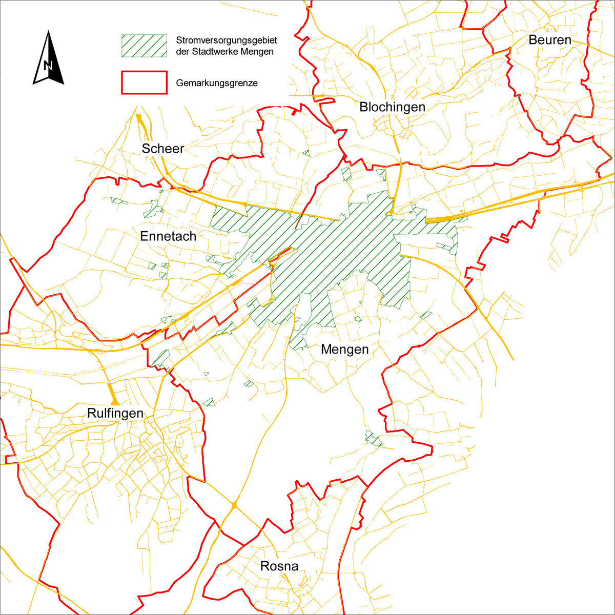 Versorgungsgebiet der Stadtwerke Mengen
